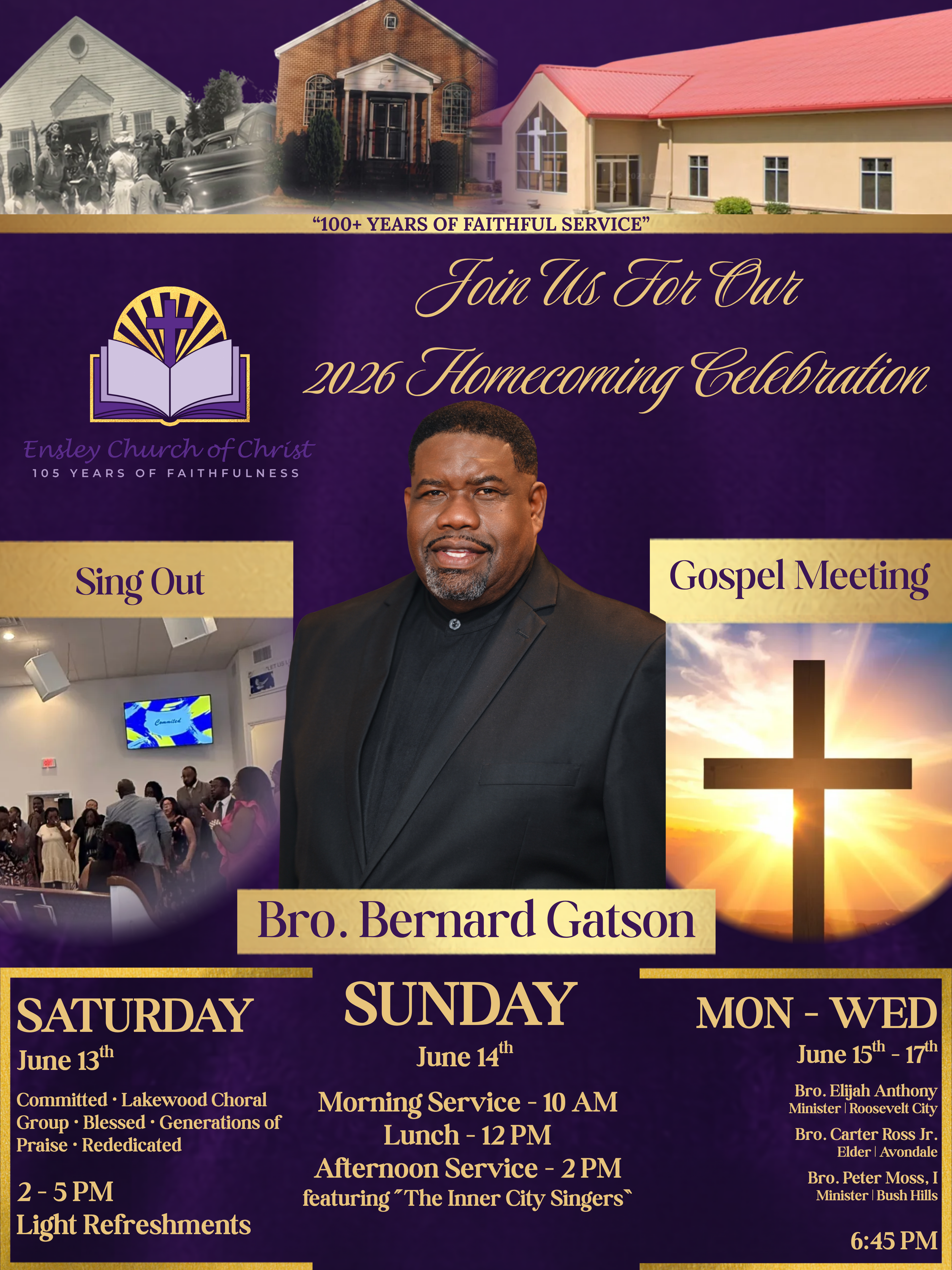 We're celebrating 105 years of worship, prayer and fellowship in the name of Jesus!